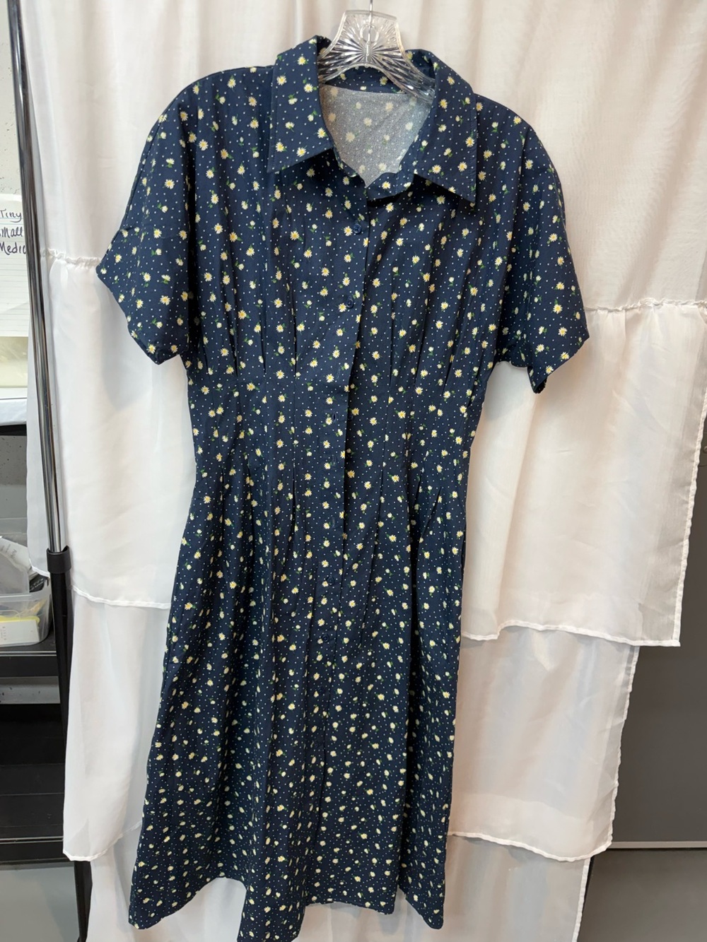 Navy Blue Floral Shirt Dress with lemon design🌻